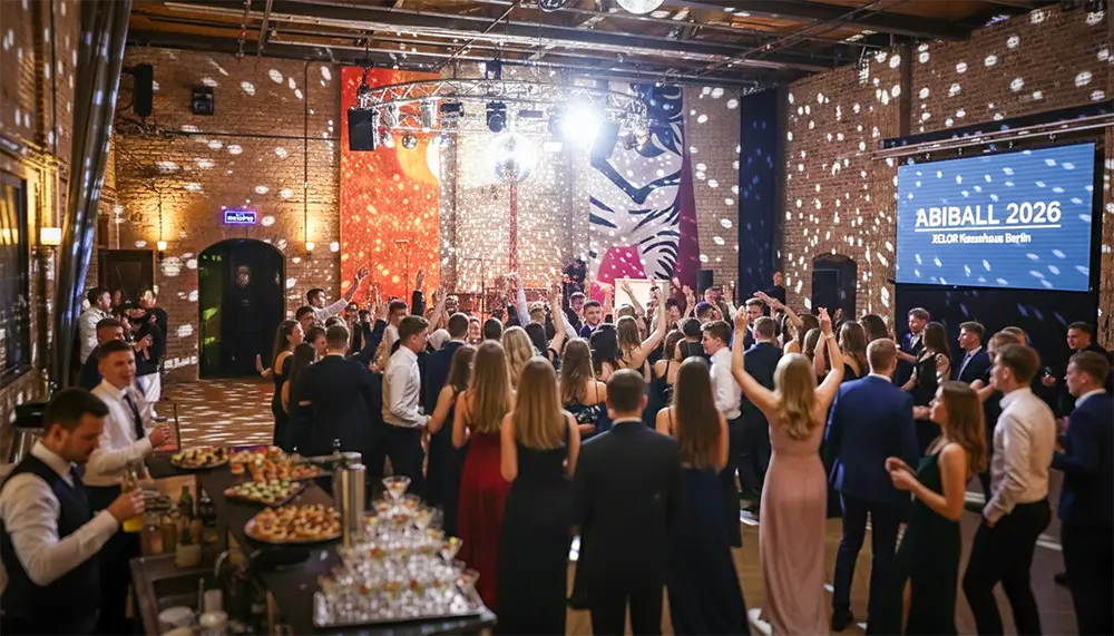 Volle Tanzfläche bei einem Abiball im XELOR Kesselhaus Berlin